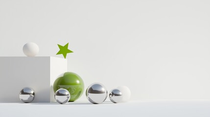 Poster - Creative arrangement of geometric shapes with a green star accent in a minimalist studio setting