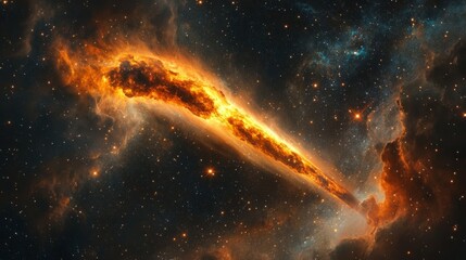 Wall Mural - Burning comet tail streaking across the night sky, surrounded by bright stars and deep nebulae generative ai