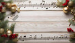 © Galeno - white wood background music notes text space christmas decorations celebrations surrounding flat laid compositions arrangements