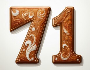 Decorated cookie, number 71, image for birthday or anniversary celebration