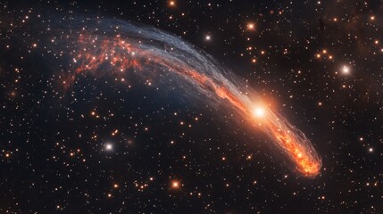 Wall Mural - Burning comet tail streaking across the night sky, surrounded by bright stars and deep nebulae generative ai