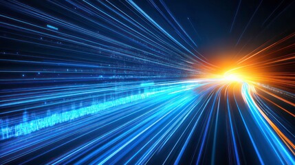 Poster - A vibrant depiction of light trails representing speed and motion in a digital landscape.