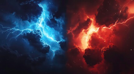 Poster - A striking contrast of blue and orange lightning amidst dark storm clouds.