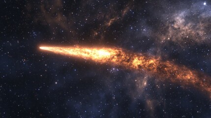 Wall Mural - Burning comet tail streaking across the night sky, surrounded by bright stars and deep nebulae generative ai