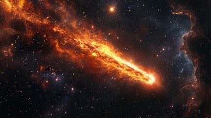 Wall Mural - Burning comet tail streaking across the night sky, surrounded by bright stars and deep nebulae generative ai