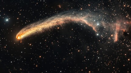 Wall Mural - Burning comet tail streaking across the night sky, surrounded by bright stars and deep nebulae generative ai
