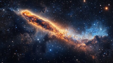 Wall Mural - Burning comet tail streaking across the night sky, surrounded by bright stars and deep nebulae generative ai