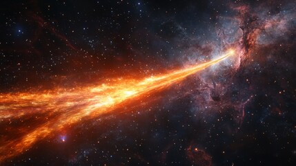 Wall Mural - Burning comet tail streaking across the night sky, surrounded by bright stars and deep nebulae generative ai