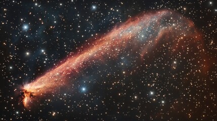 Wall Mural - Burning comet tail streaking across the night sky, surrounded by bright stars and deep nebulae generative ai