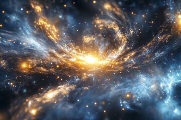 Wall Mural - a mesmerizing image of a luminescent galaxy radiating golden celestial beams through the darkness of