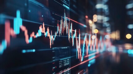 Leinwandbilder - A close-up of a digital stock market chart with fluctuating data points and glowing lights.