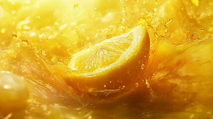 lemon with vibrant splash, juicy, and fresh