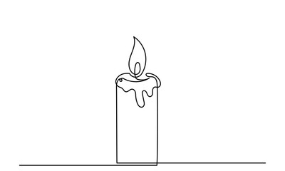 Wall Mural - One line drawing of Burning fire candle. continuous line candlelight icon isolated on a white background. Hand-draw candle light flame vector illustration. candle for print, banner, logo, or symbol.