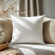 © EmPics - Minimalist white pillow mockup on neutral sofa