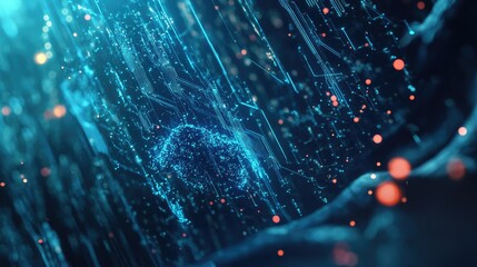 Poster - Artificial intelligence concept with futuristic blue-toned circuitry and data stream graphics