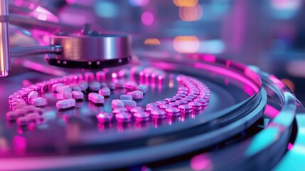 Poster - Automated production line in pharmaceutical plant, producing pills with advanced technology