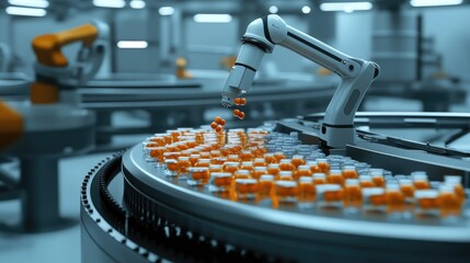 Poster - Automated robotic equipment handling medical tablets in a large-scale pharmaceutical plant