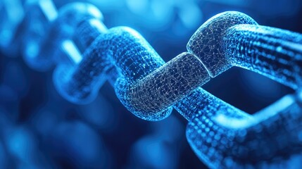 Poster - Blockchain nodes connected to personalized medicine elements; concept image in blue tones