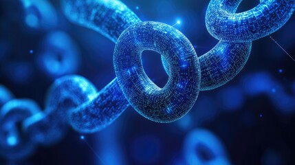 Poster - Blockchain nodes connected to personalized medicine elements; concept image in blue tones
