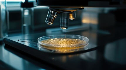 Poster - Close-up of a synthetic tissue sample in a petri dish under high-tech lab equipment