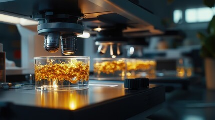 Poster - Close-up of synthetic tissue culture with researchers analyzing under advanced lab microscopes
