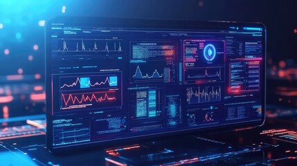 Poster - Concept of AI in healthcare, futuristic interface for patient monitoring and data analysis
