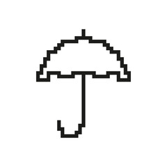 Poster - Pixelated Umbrella Icon. Rain and Weather Protection Symbol in Retro Pixel Art Style. Shelter and Coverage for Rain or Sun. Pixelated Design for Weather. Isolated Vector Illustration