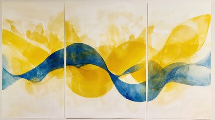 Poster - Abstract watercolor artwork featuring flowing shapes in blue and yellow tones.