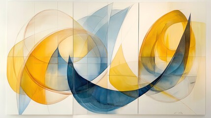 Poster - Abstract composition featuring flowing shapes in blue and yellow hues.