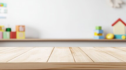 Wall Mural - Empty desk for product display on defocused children room background