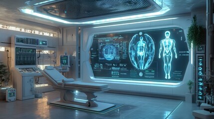 Aufkleber - Futuristic clinic with holographic medical data display showing in-depth analysis of human body