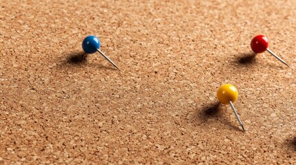 Colorful Push Pins on Corkboard Background