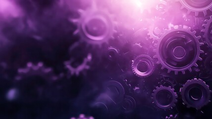 Poster - A close-up of metallic gears in a purple hue, symbolizing machinery and technology.