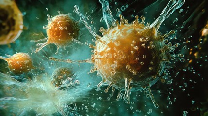 Aufkleber - Close-up view of microscopic cells in a dynamic environment.