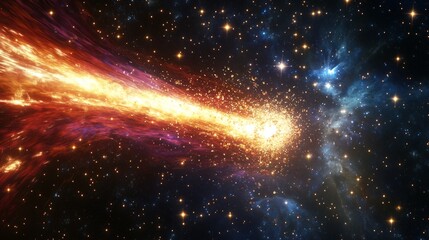 Wall Mural - bright comet with a vibrant tail streaking through the cosmos, surrounded by a bright star cluster generative ai