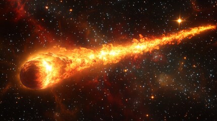 Wall Mural - bright comet with a vibrant tail streaking through the cosmos, surrounded by a bright star cluster generative ai