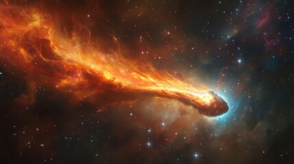 Wall Mural - bright comet with a vibrant tail streaking through the cosmos, surrounded by a bright star cluster generative ai