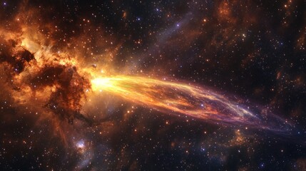 Wall Mural - bright comet with a vibrant tail streaking through the cosmos, surrounded by a bright star cluster generative ai
