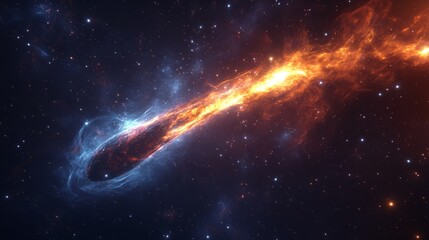 Wall Mural - bright comet with a vibrant tail streaking through the cosmos, surrounded by a bright star cluster generative ai