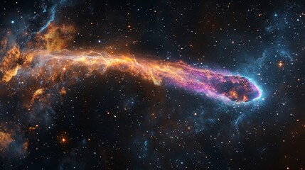 Wall Mural - bright comet with a vibrant tail streaking through the cosmos, surrounded by a bright star cluster generative ai