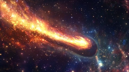 Wall Mural - bright comet with a vibrant tail streaking through the cosmos, surrounded by a bright star cluster generative ai