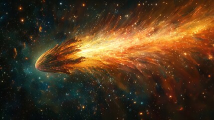 Wall Mural - bright comet with a vibrant tail streaking through the cosmos, surrounded by a bright star cluster generative ai