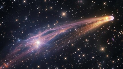 Wall Mural - bright comet with a vibrant tail streaking through the cosmos, surrounded by a bright star cluster generative ai