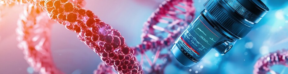 Poster - Molecular Biology DNA Research in Laboratory with Microscope Analyzing Chemical Structure and Genetic Data for Scientific Discovery and Innovation