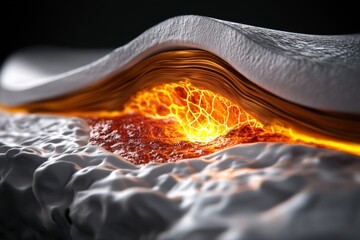 Leinwandbilder - 3D digital illustration of a hair follicle with visible root, dermal papilla, and surrounding connective tissue, showing structural anatomy in a clean digital style, symbolizing organization