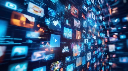 Poster - A dynamic display of digital media and content in a vibrant, interconnected visual network.