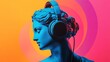 © Rauf - Pop art collage with statue in headphones, retro vibes.