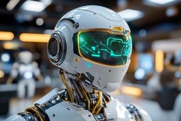 Poster - Blueprint of a futuristic detective agency with robotic assistants, advanced technology, and holographic displays, representing a high-tech approach to mystery-solving, symbolizing progress