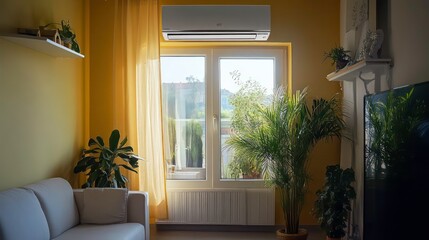Poster - Cozy living space with plants and natural light.