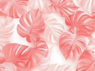 Aufkleber - Red monstera leaves pattern, pink pastel color background, vector illustration, flat design, white background, wallpaper, high resolution, no blur, clear details of texture and shading, no shadows,